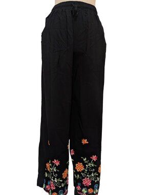 Floral Embroidered Wide-Leg Pants
